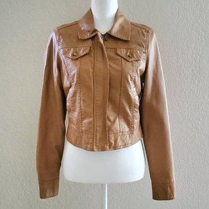 4/$20 Jou Jou Brown Faux Leather Crop Moto Jacket